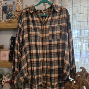 Pilcro Green and Orange Plaid Shirt